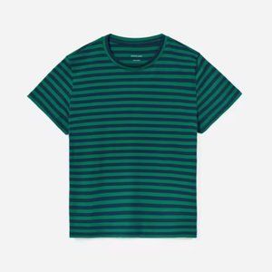 Everlane Organic Cotton Box-Cut Tee Green/Navy Striped